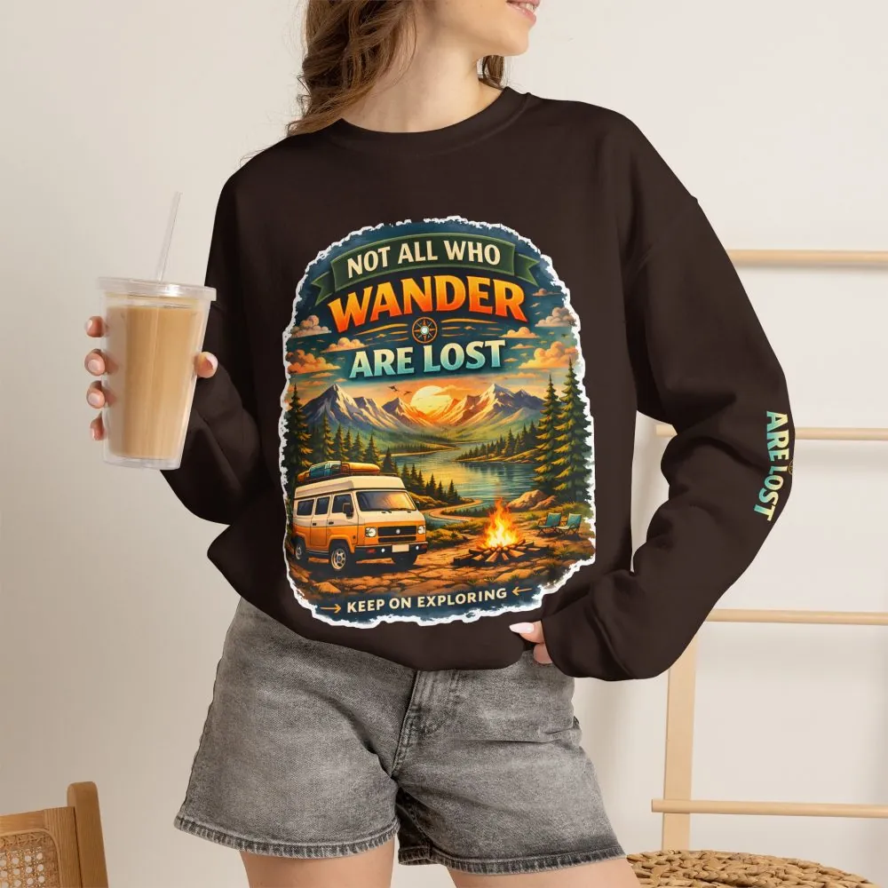 Unisex Heavy Blend™ Crewneck Sweatshirt — "Not All Who Wander Are Lost" Design Scenic-Line