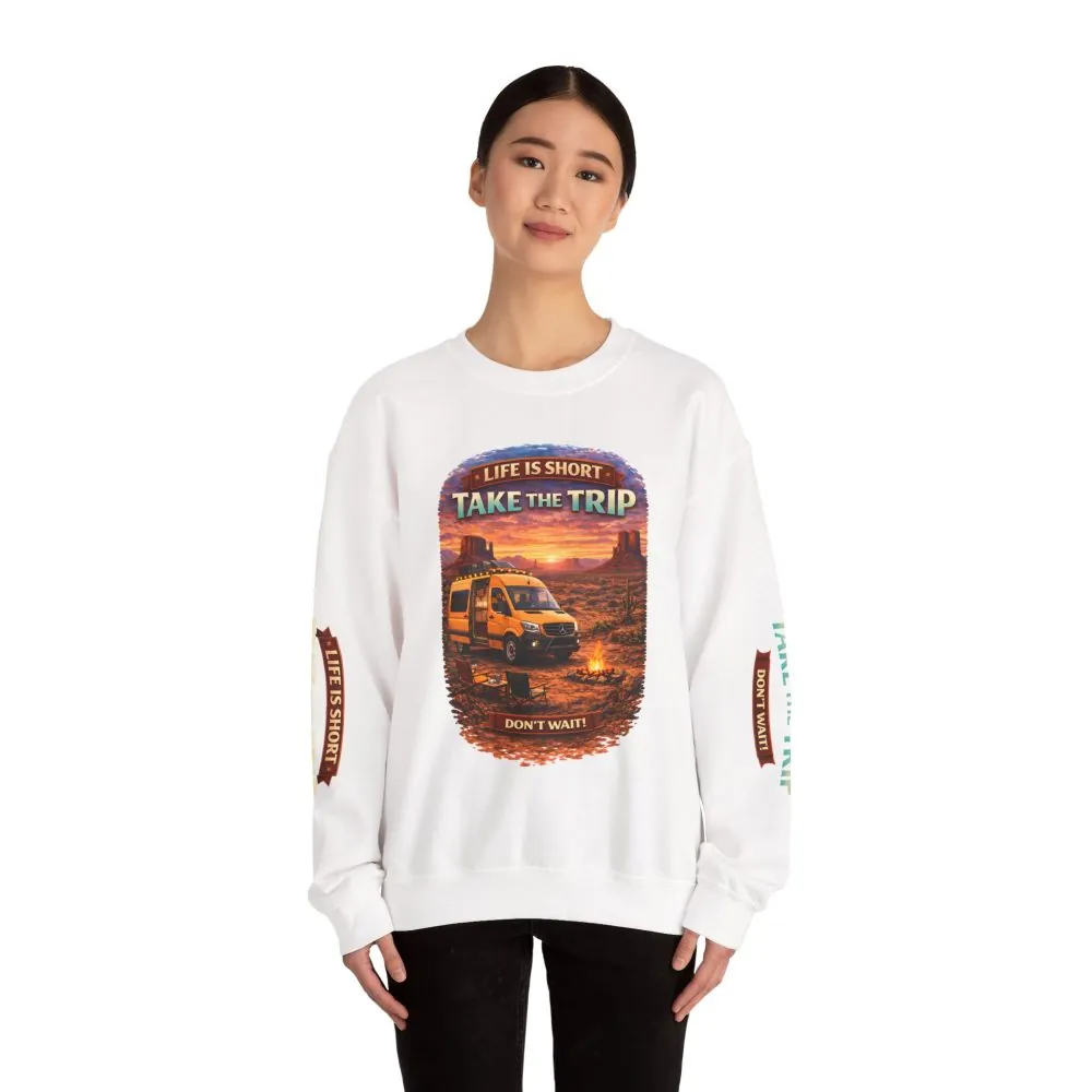 9178597184576521646_2048.jpeg Unisex Heavy Blend™ Crewneck Sweatshirt — "Live Is Short Take The Trip" Design Scenic-Line