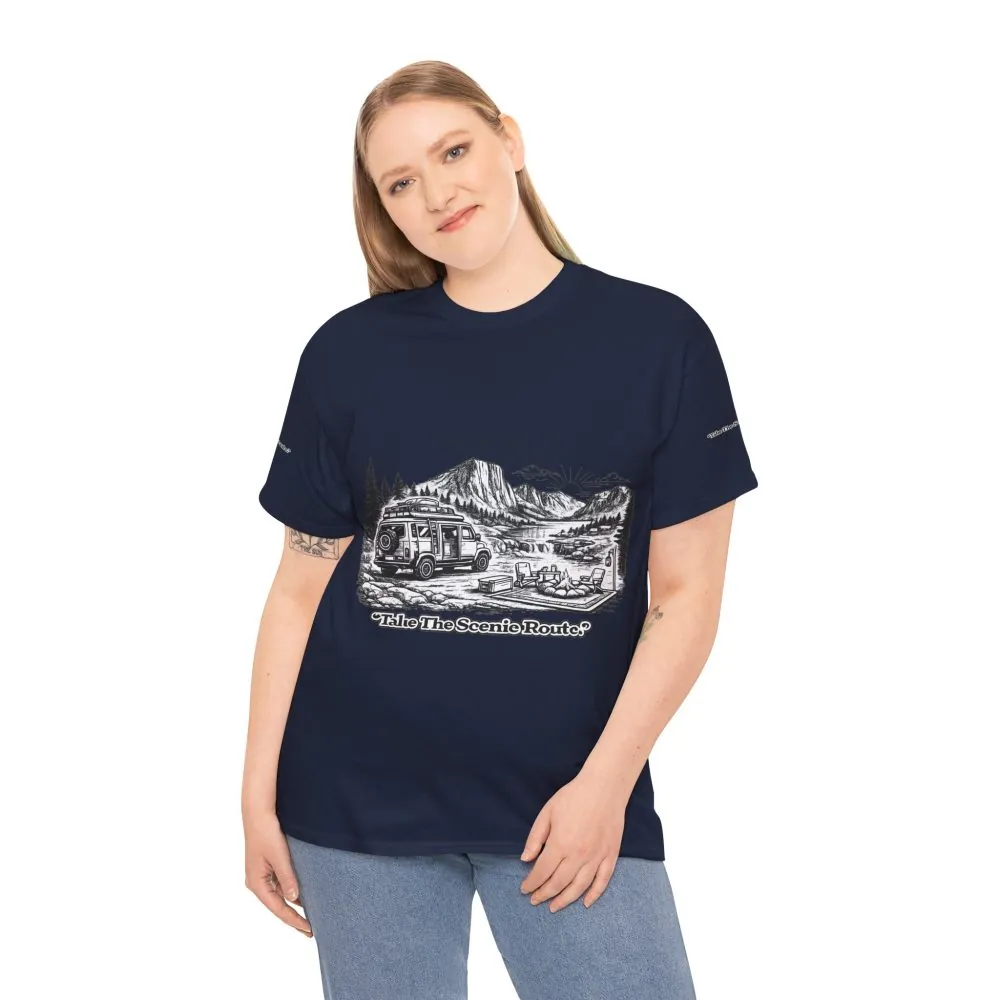 9192940965018090525_2048.jpeg Unisex Heavy Cotton Tee — "Take The Scenic Route" Design Minimal-Line