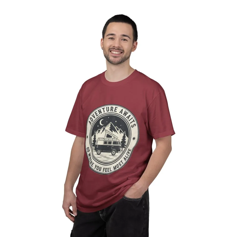 9197976329852852742_2048.jpeg T-Shirt — "Adventure Awaits-Go Where You Feel Most Alive" (Front + Back Printed) Outdoor Travel Tee