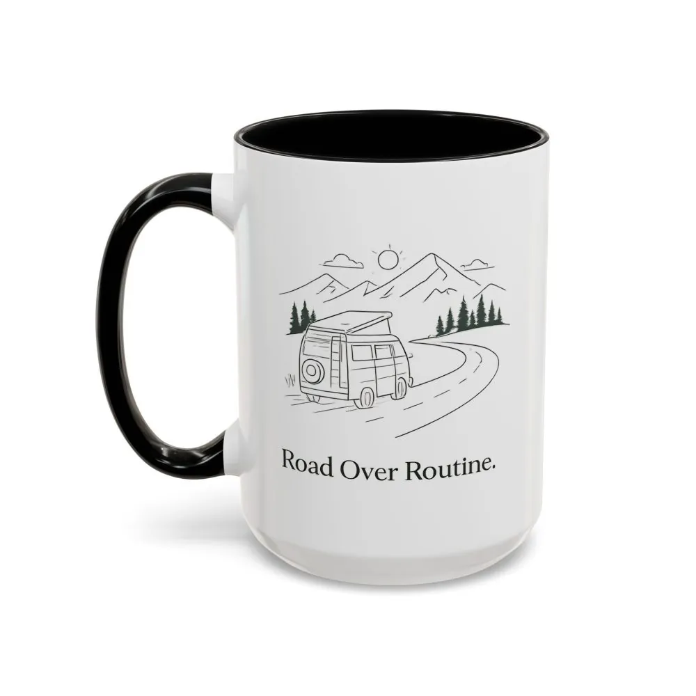 Accent Coffee Mug (11, 15oz) — "Road Over Routine" Design Minimal-Line