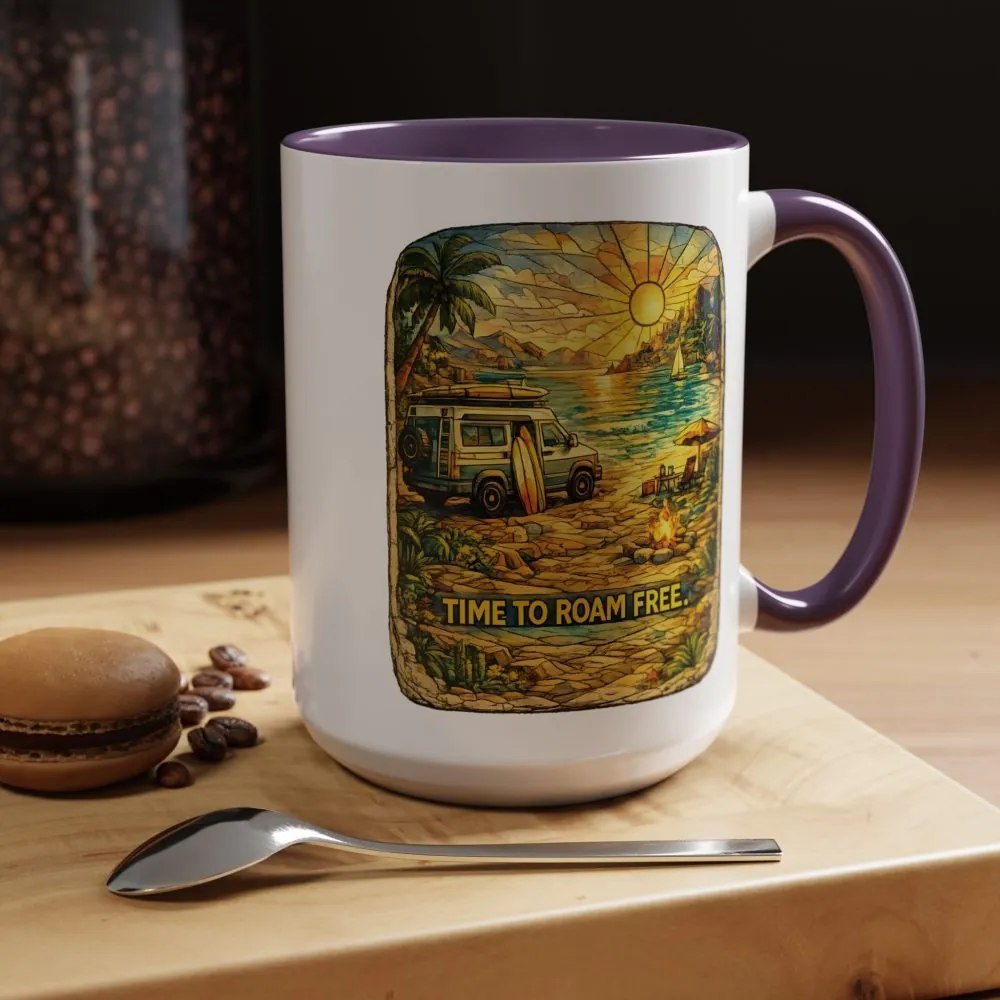 Accent Coffee Mug (11, 15oz) — "Time To Roam Free" Design Cubic-Line