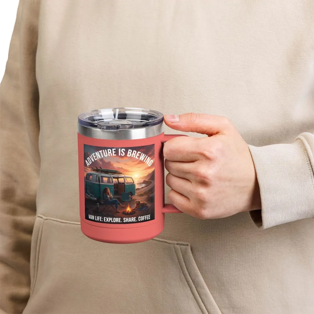 Coffee Mug Tumbler, 15oz-- "Adventure Is Brewing"