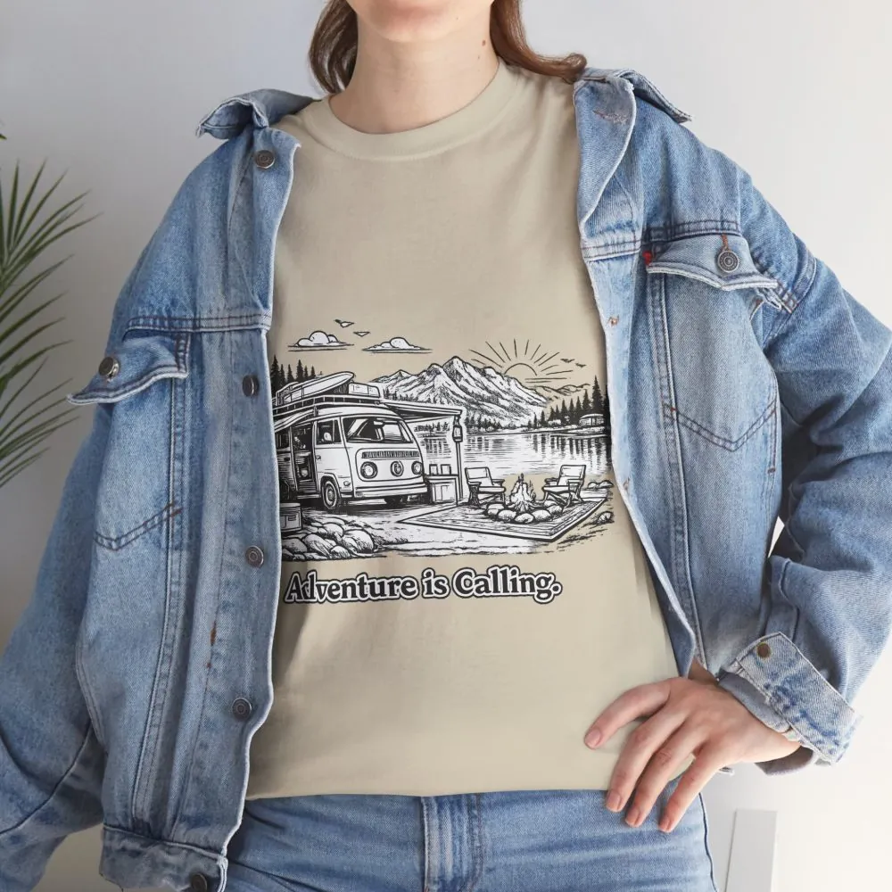 9214733625992939021_2048.jpeg Unisex Heavy Cotton Tee — "Adventure Is Calling" Design Minimal-Line