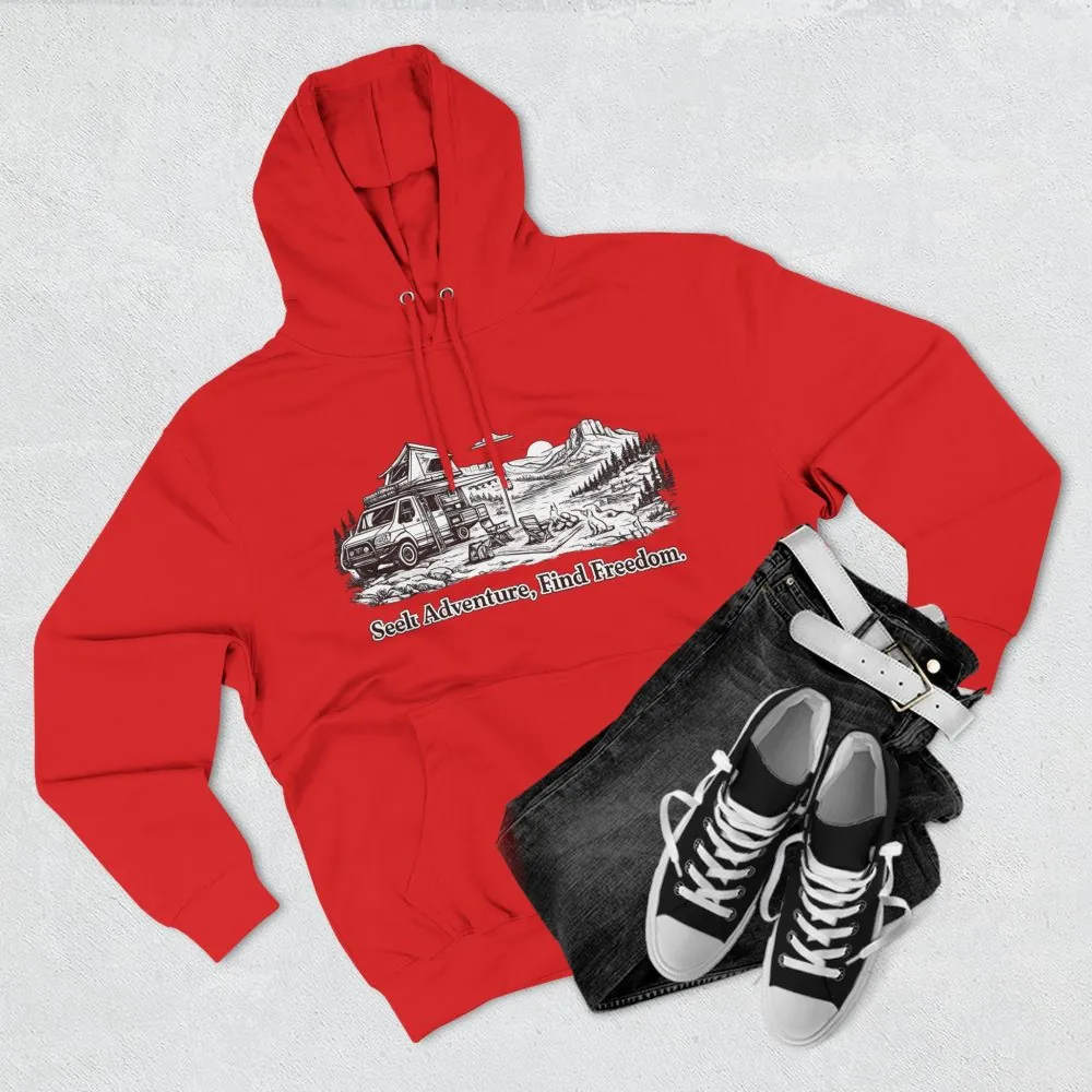 Three-Panel Fleece Hoodie - "Seek Adventure, Find Freedom" Design Minimal-Line