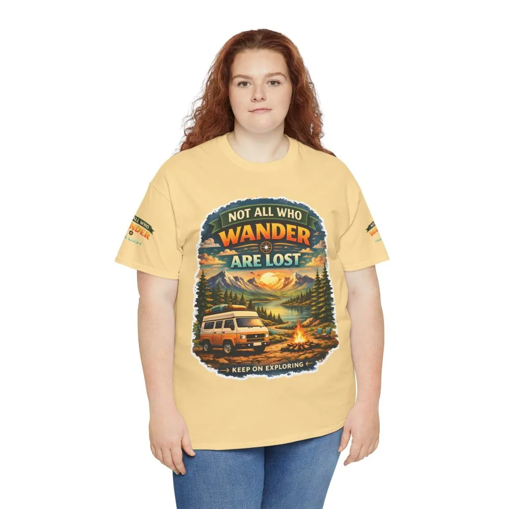 Unisex Heavy Cotton Tee — "Not All Who Wander Are Lost" Design Scenic-Line