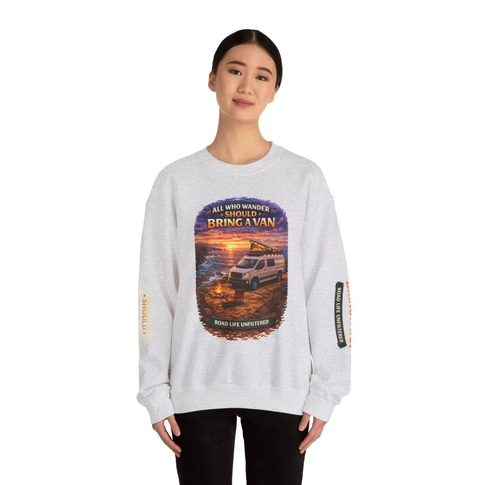 9229766865169457174_2048.jpeg Unisex Heavy Blend™ Crewneck Sweatshirt — "All Who wander Should Bring A Van" Design Scenic-Line