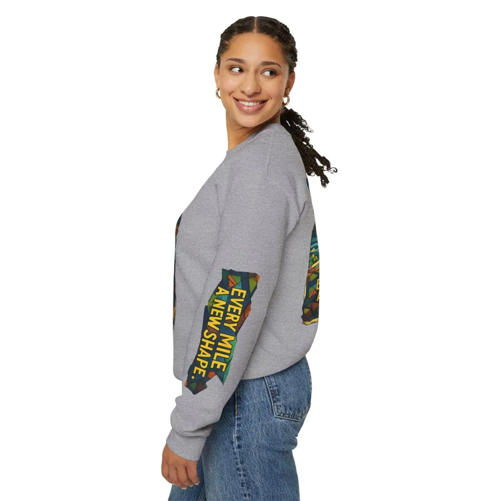 Unisex Heavy Blend™ Crewneck Sweatshirt — "Every Mile A New Shape" Design Cubic-Line