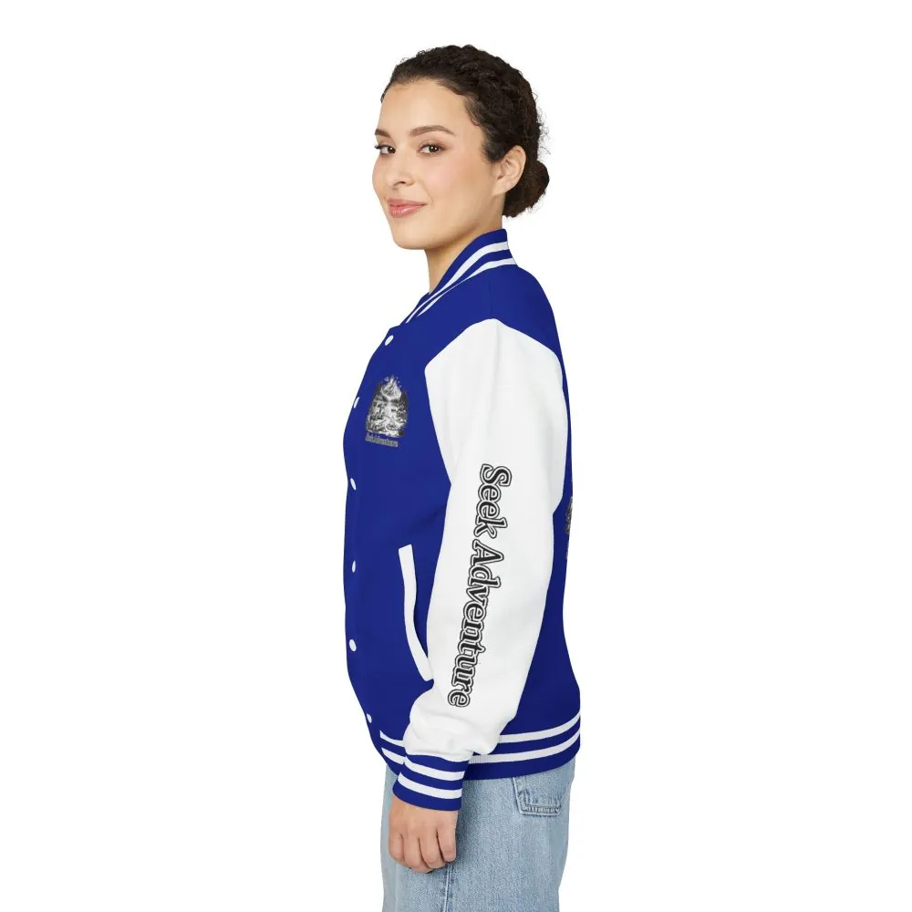 9250048814879600021_2048.jpeg Unisex Heavyweight Letterman Jacket — "Seek Adventure" Travel Varsity Coat