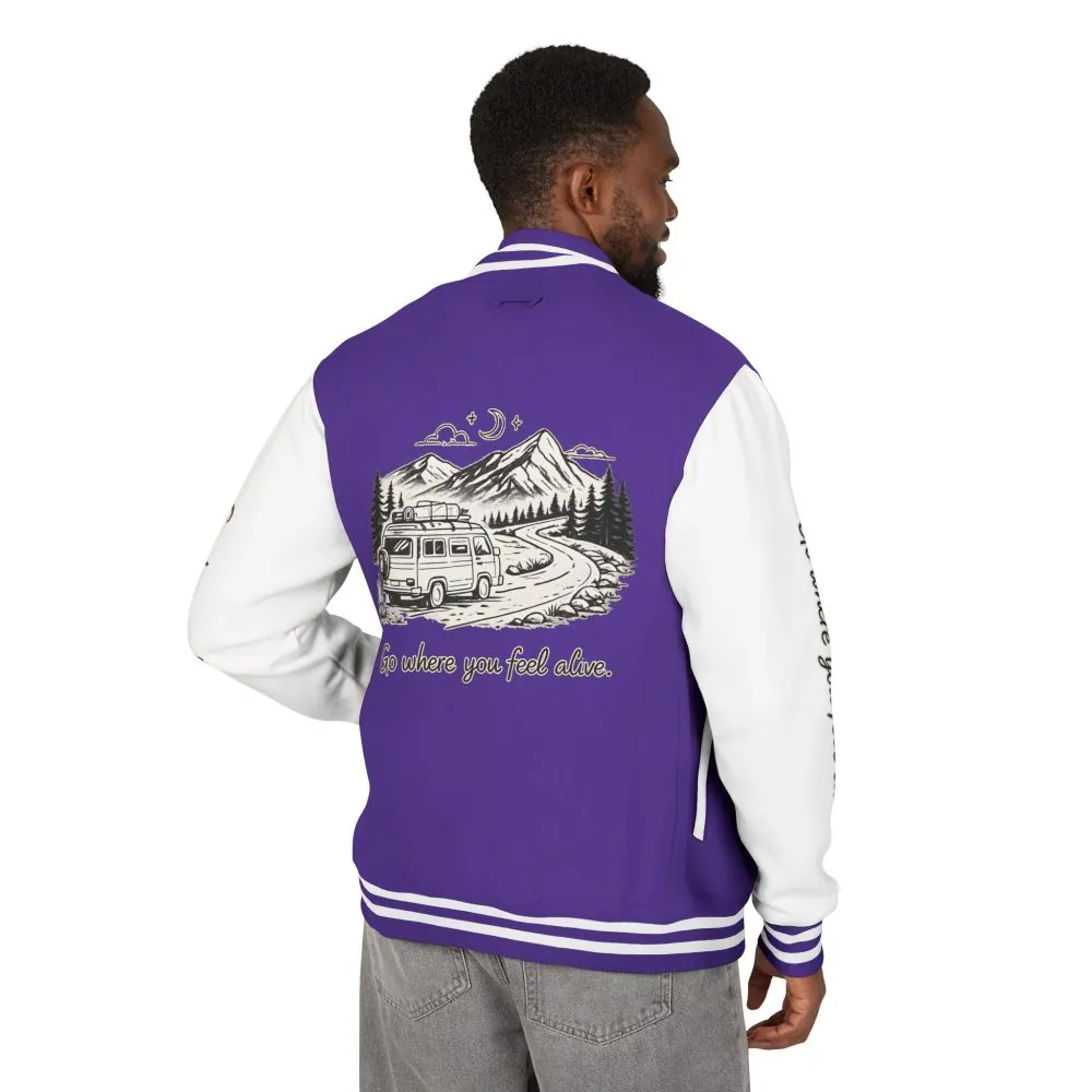 9250169018592809868_2048.jpeg Unisex Heavyweight Letterman Jacket — "Go Where You Feel Alive" Travel Varsity Coat