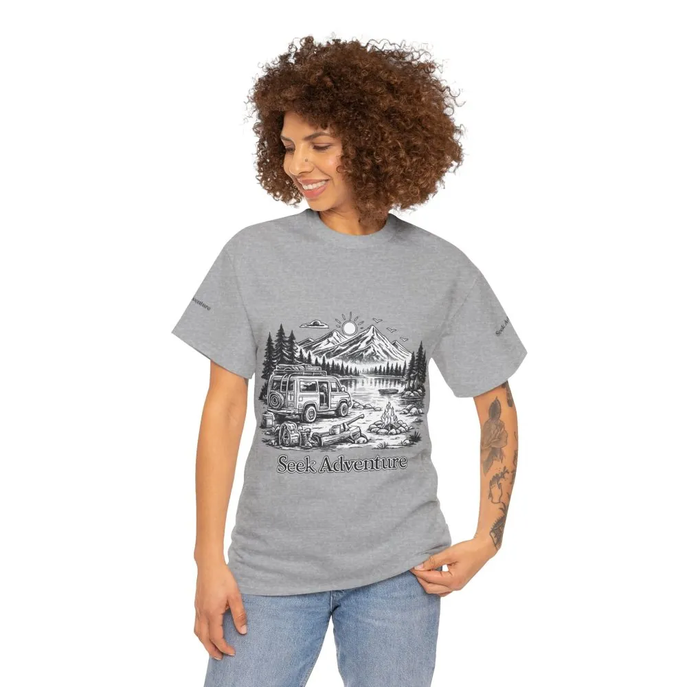 9252100888381220525_2048.jpeg Unisex Heavy Cotton Tee — "Seek Adventure" Design Minimal-Line