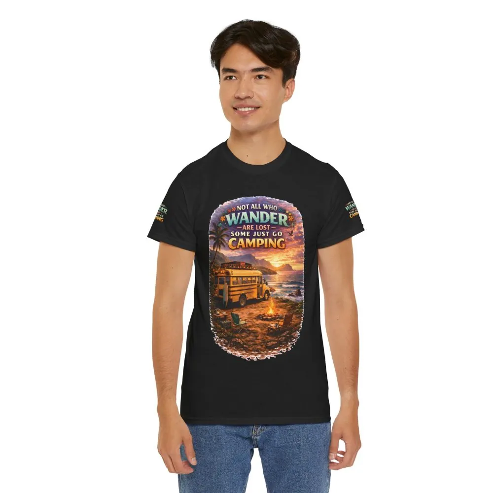 Unisex Heavy Cotton Tee — "Not All Who Wander Are Lost" Design Scenic-Line