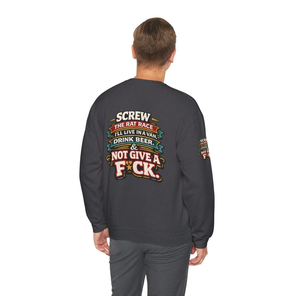 Unisex Heavy Blend™ Crewneck Sweatshirt — "Screw The Rat Race" Design F**K-Line