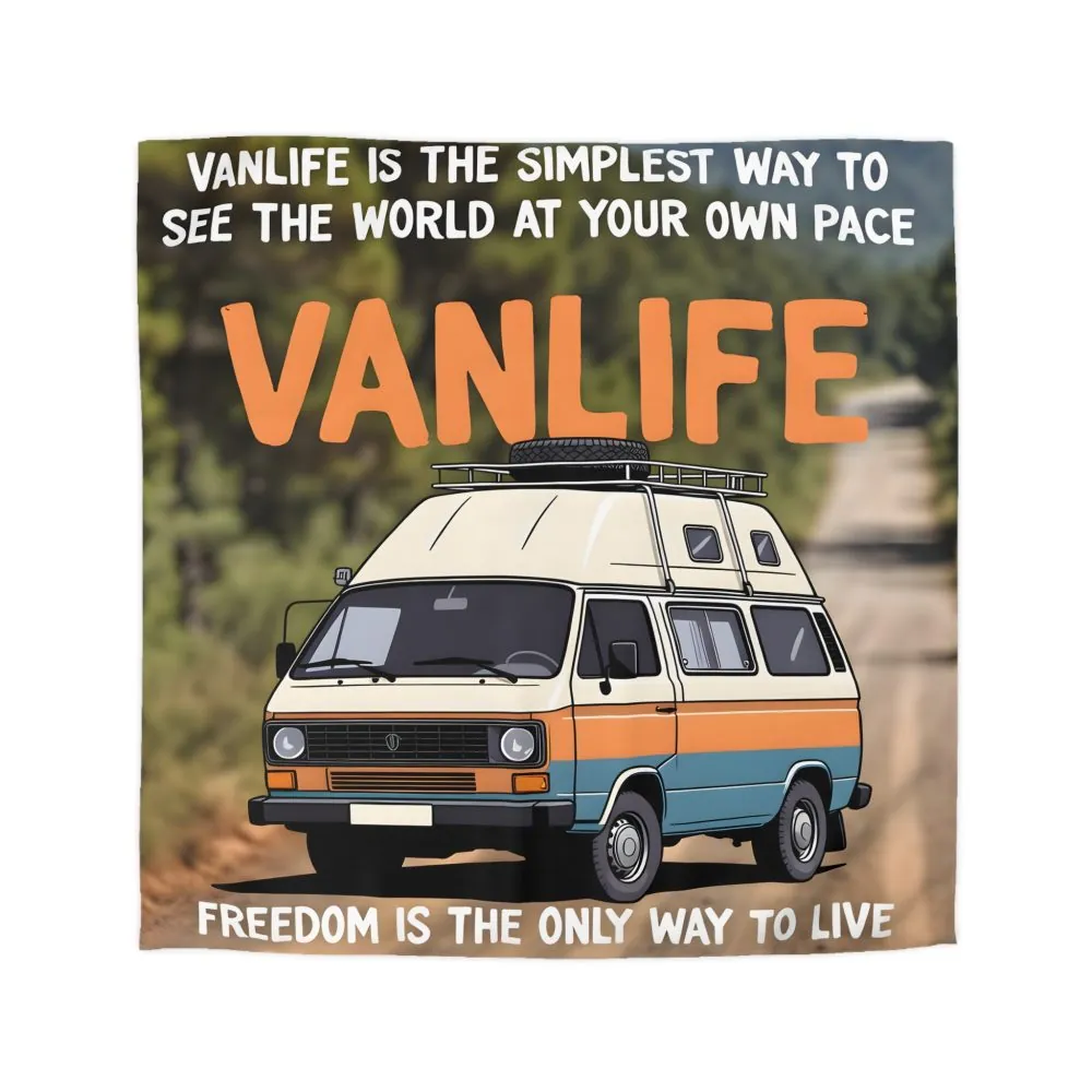 9260217225467819980_2048.jpeg Duvet Cover — "Vanlife freedom is the only way to live" Retro Camper Van Freedom Bedding