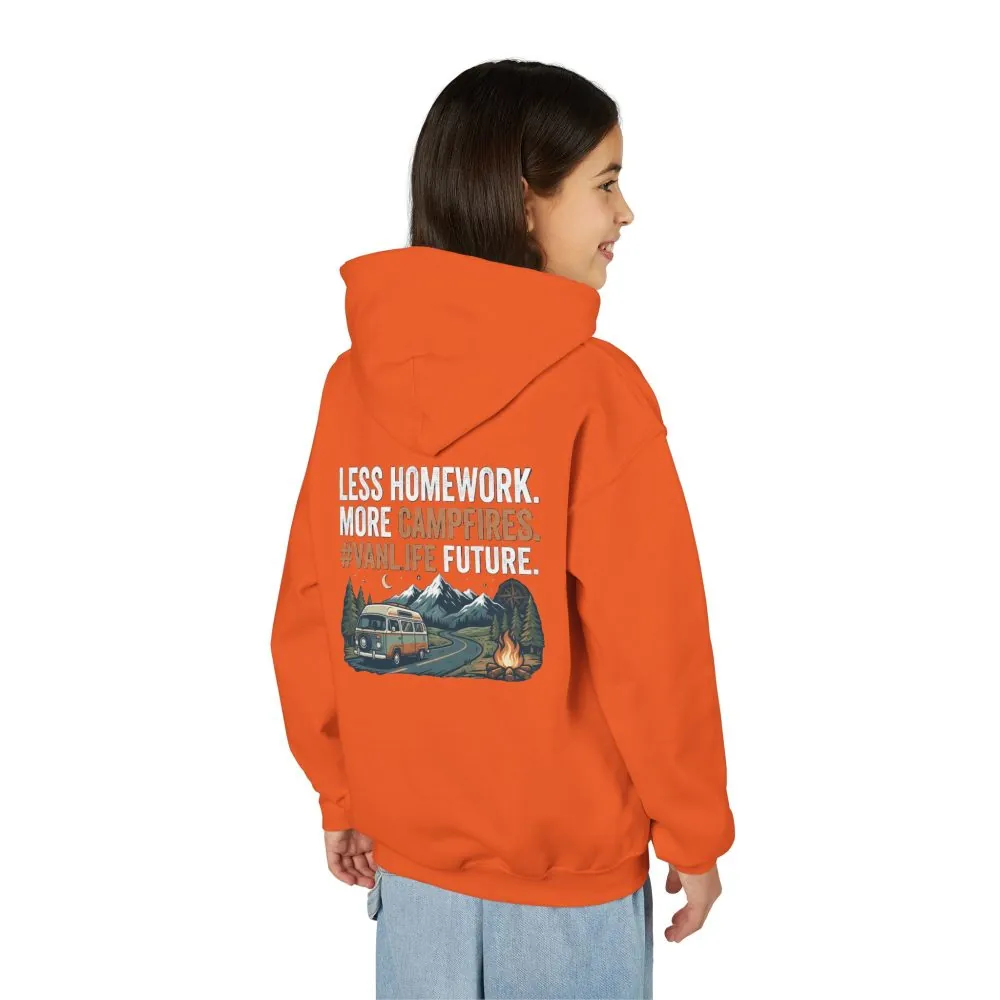 9265910964327705192_2048.jpeg Youth Hoodie(Gildan) – Less Worry, More Campfires #VanLife Adventure Pullover