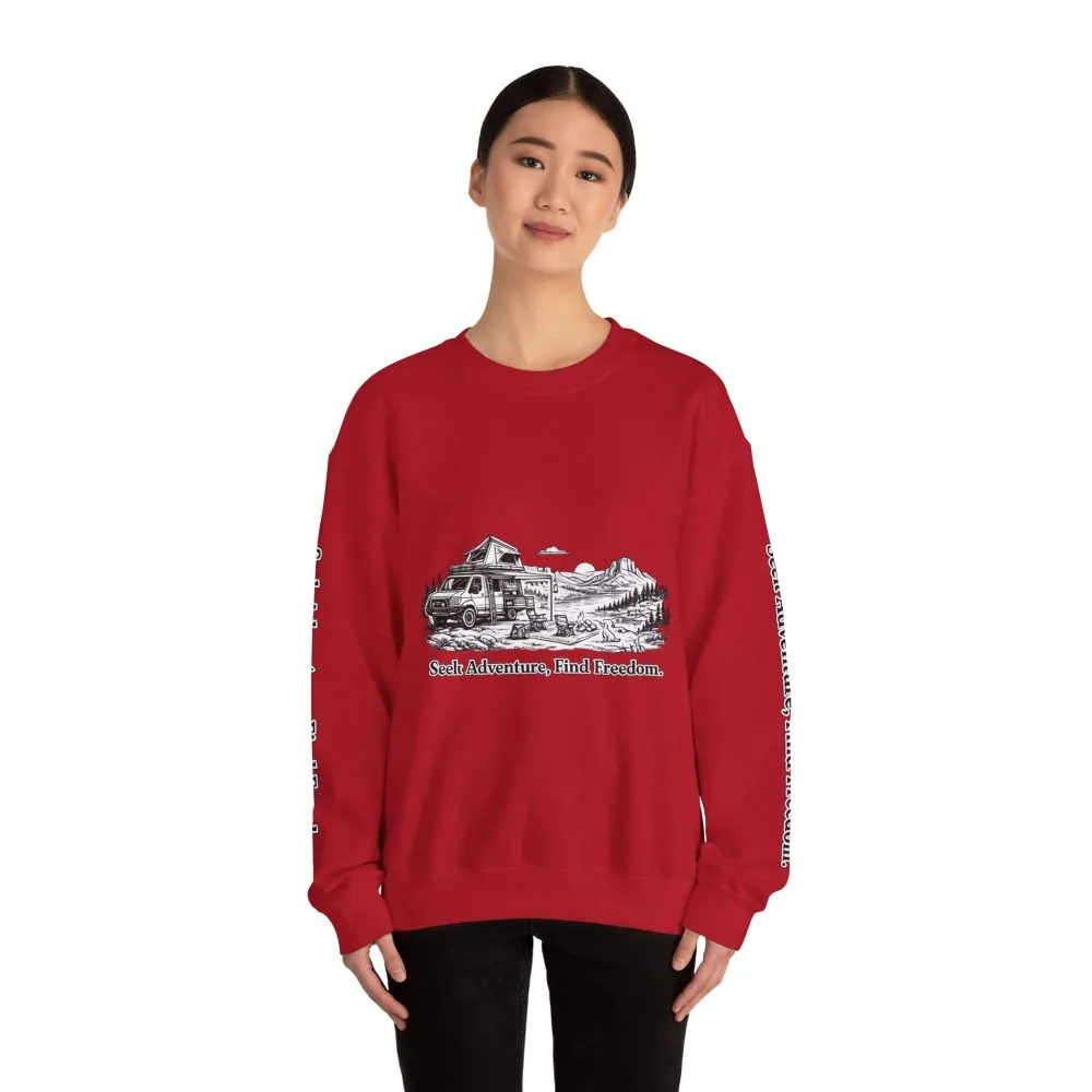 9267379084493311185_2048.jpeg Unisex Heavy Blend™ Crewneck Sweatshirt — "Seek Adventure, Find Freedom" Design Minimal-Line