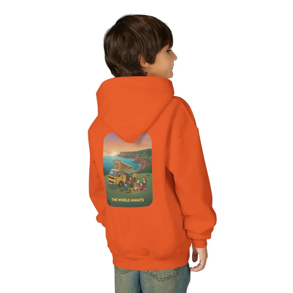 Youth Hoodie(Gildan) – "The World Awaits" (Design Sitcom-Line)