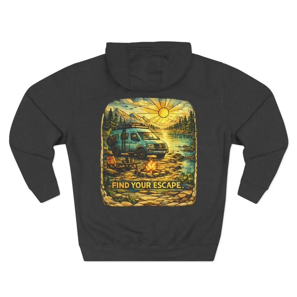 9274545678049730269_2048.jpeg Three-Panel Fleece Hoodie - "Find Your Escape" Design Cubic-Line
