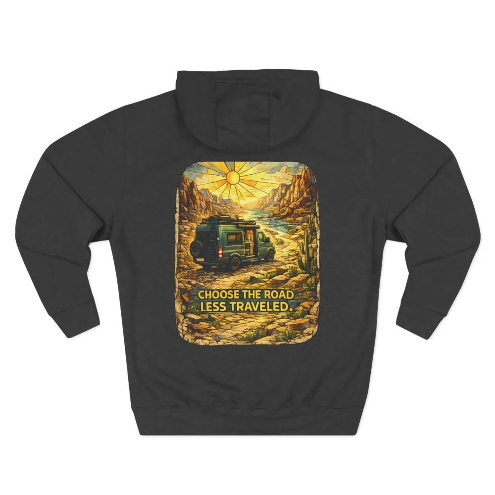 Three-Panel Fleece Hoodie - "Choose The Road Less Traveled" Design Cubic-Line