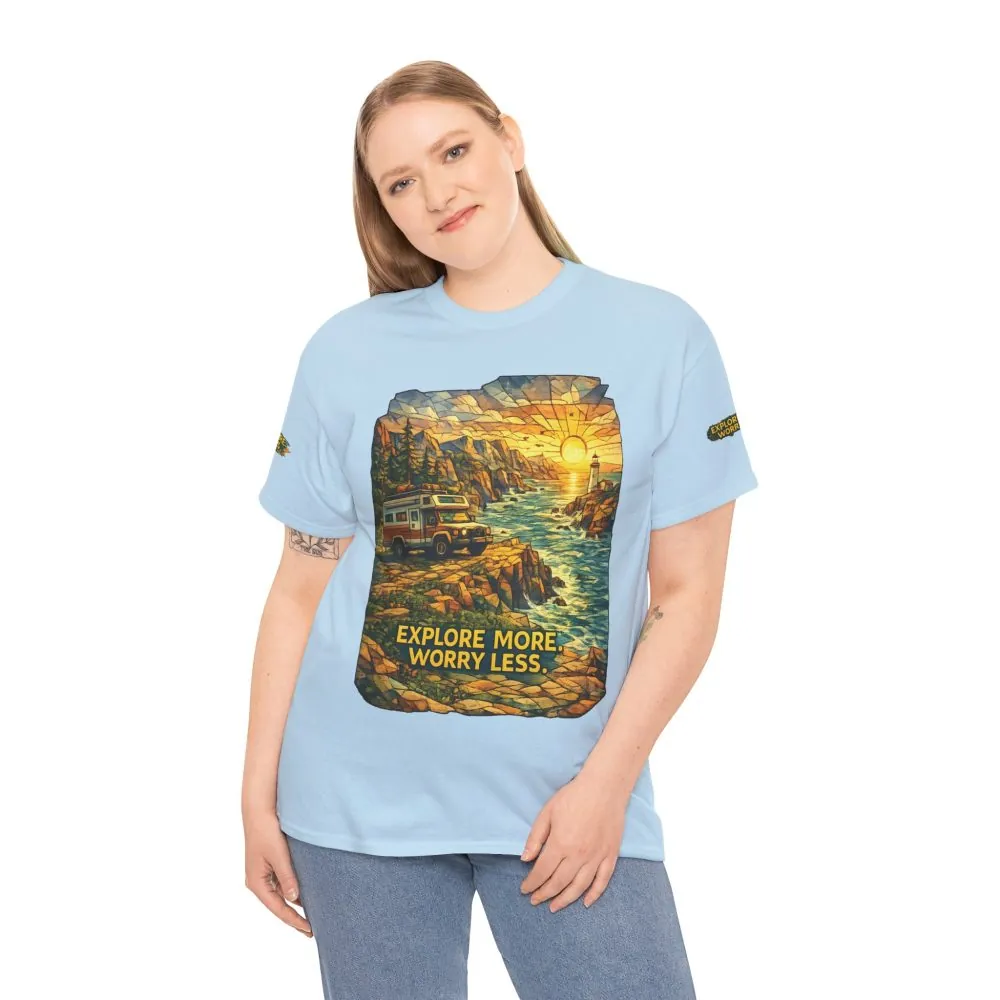9303173478167422355_2048.jpeg Unisex Heavy Cotton Tee — "Explore More Worry Less" Design Cubic-Line