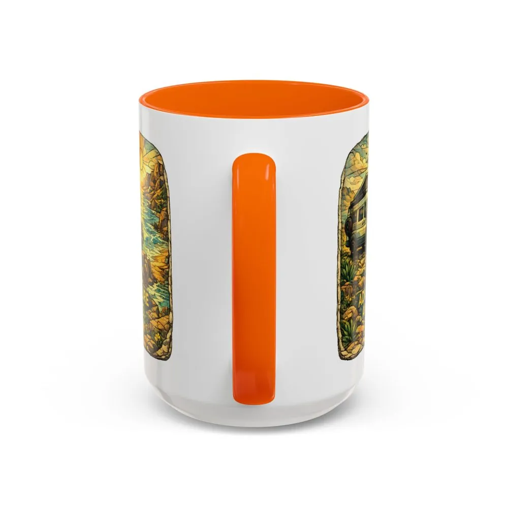 Accent Coffee Mug (11, 15oz) — "Adventure Awaits" Design Cubic-Line