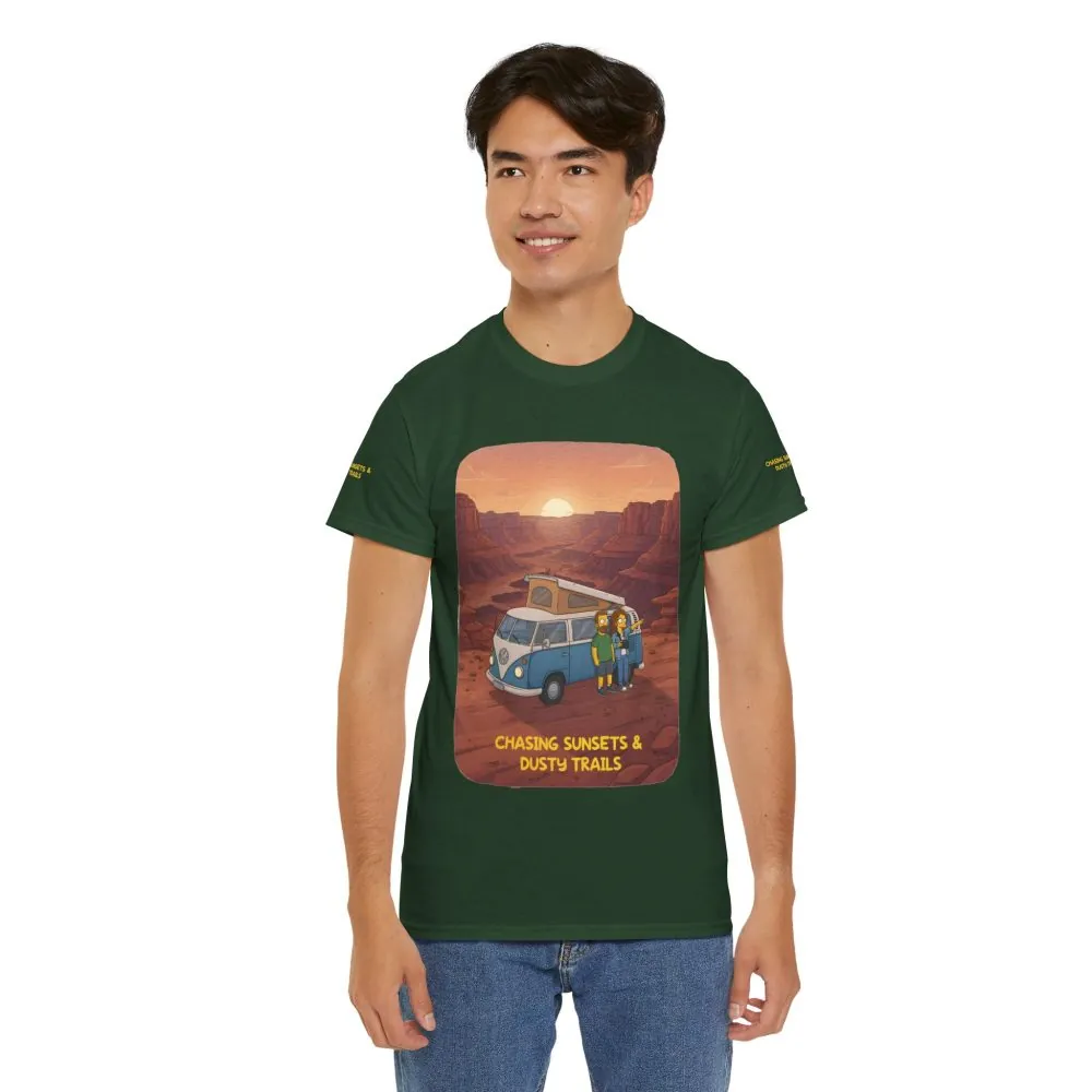 932205263949294680_2048.jpeg Unisex Heavy Cotton Tee — "Chasing Sunsets And Dusty Trails" Design Sitcom-Line