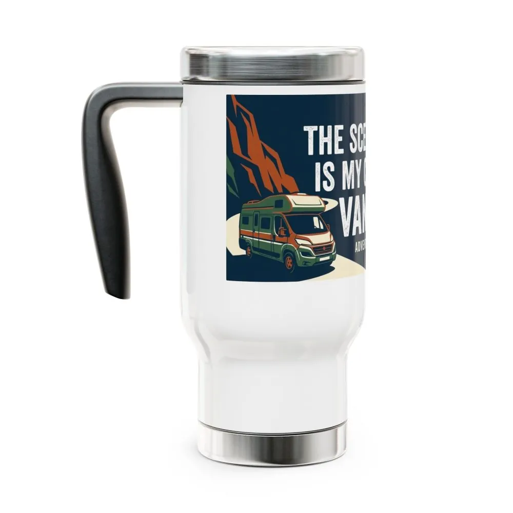 9325074546797166026_2048.jpeg Stainless Steel Travel Mug with Handle, 14oz - "The Scenic Route is My Commute"