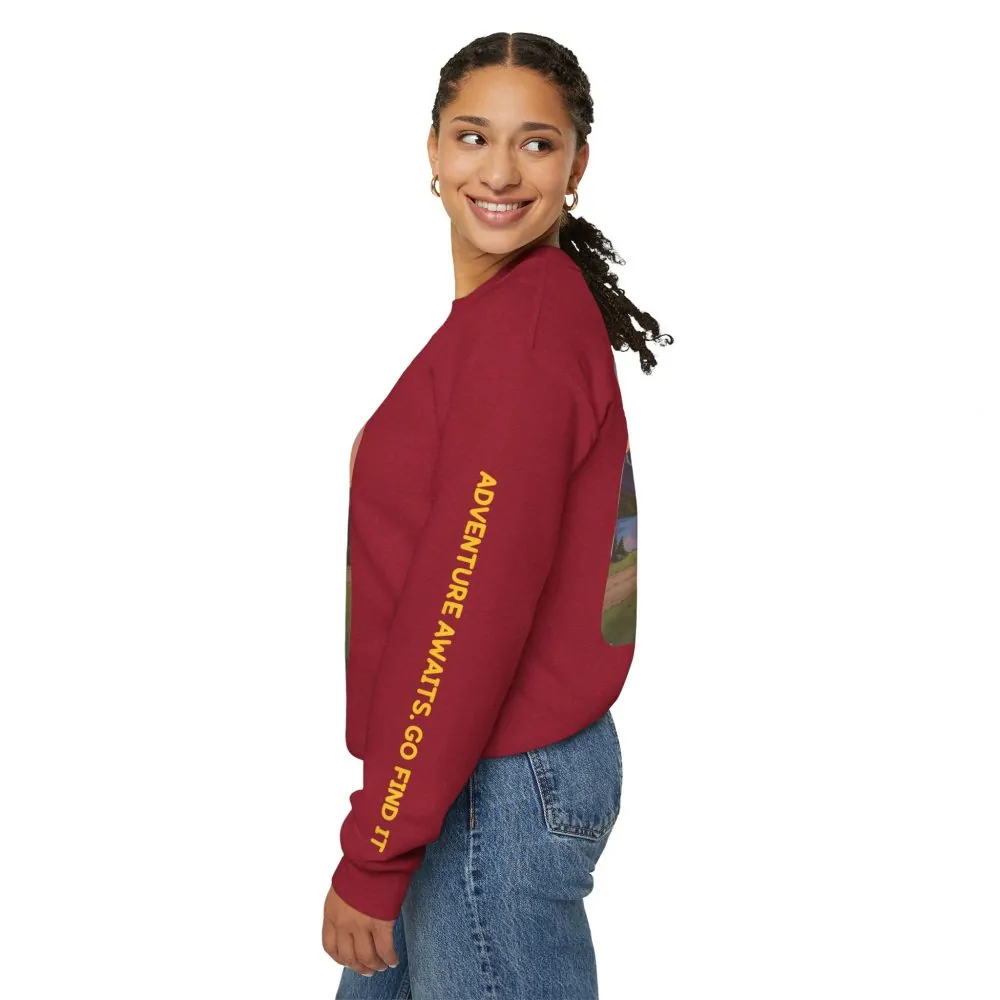 Unisex Heavy Blend™ Crewneck Sweatshirt — "Adventure Awaits-Go Find It" Design Sitcom-Line