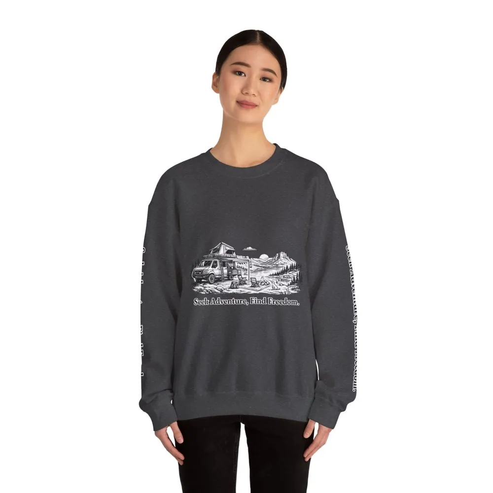 9337415403772400512_2048.jpeg Unisex Heavy Blend™ Crewneck Sweatshirt — "Seek Adventure, Find Freedom" Design Minimal-Line