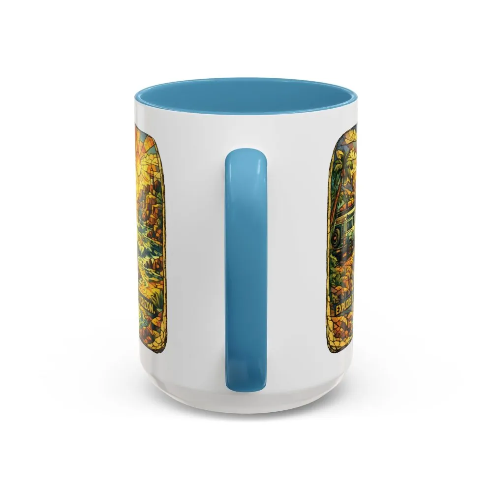 Accent Coffee Mug (11, 15oz) — "Explore Beyond The Horizon" Design Cubic-Line