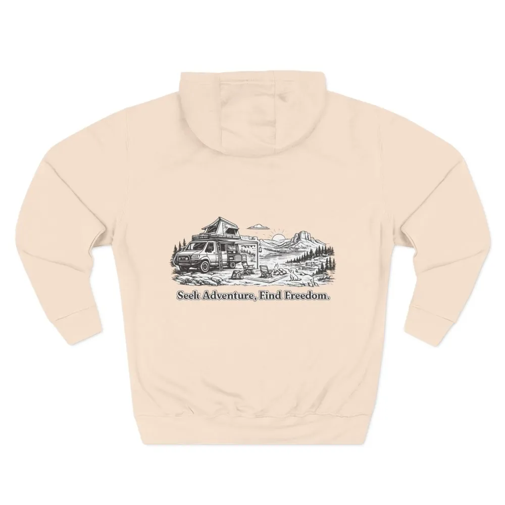Three-Panel Fleece Hoodie - "Seek Adventure, Find Freedom" Design Minimal-Line