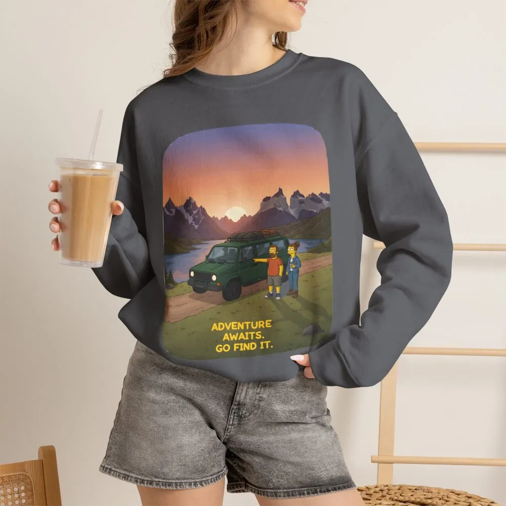 Unisex Heavy Blend™ Crewneck Sweatshirt — "Adventure Awaits-Go Find It" Design Sitcom-Line