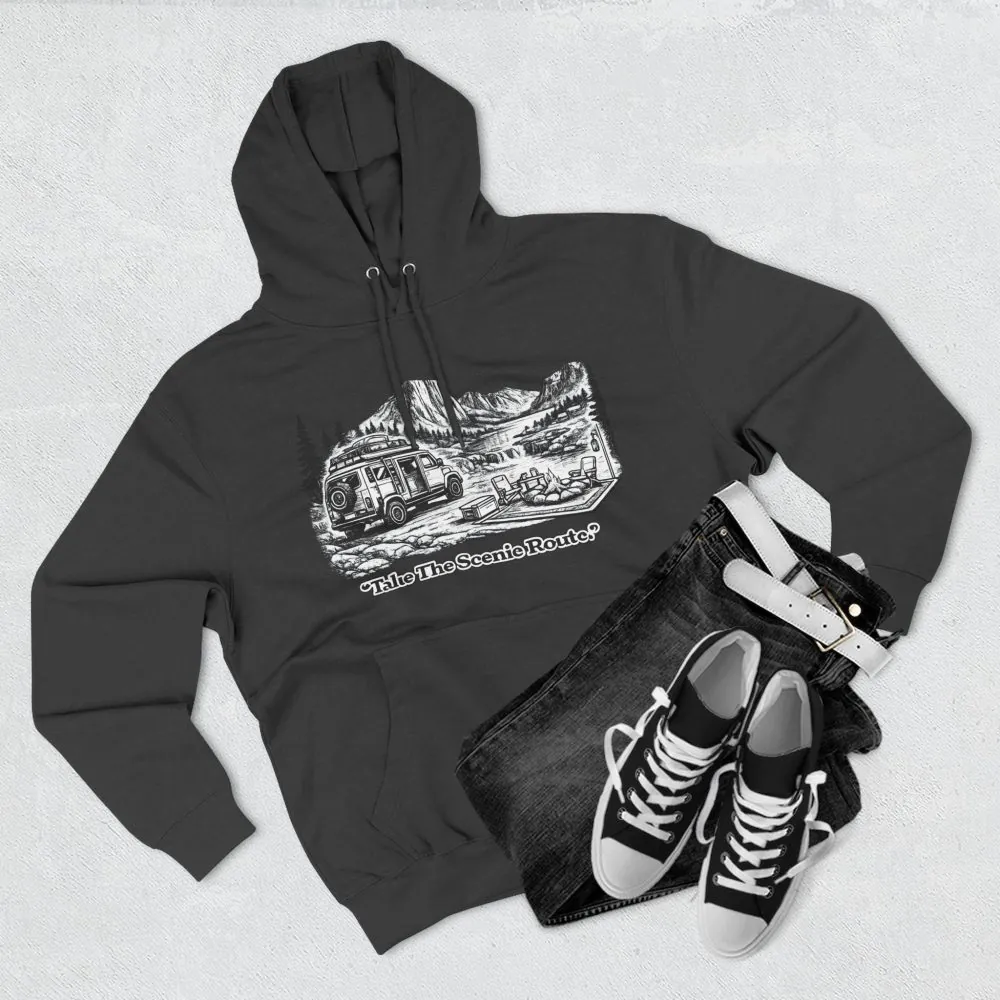 9363210650785768261_2048.jpeg Three-Panel Fleece Hoodie - "Take The Scenic Route" Design Minimal-Line