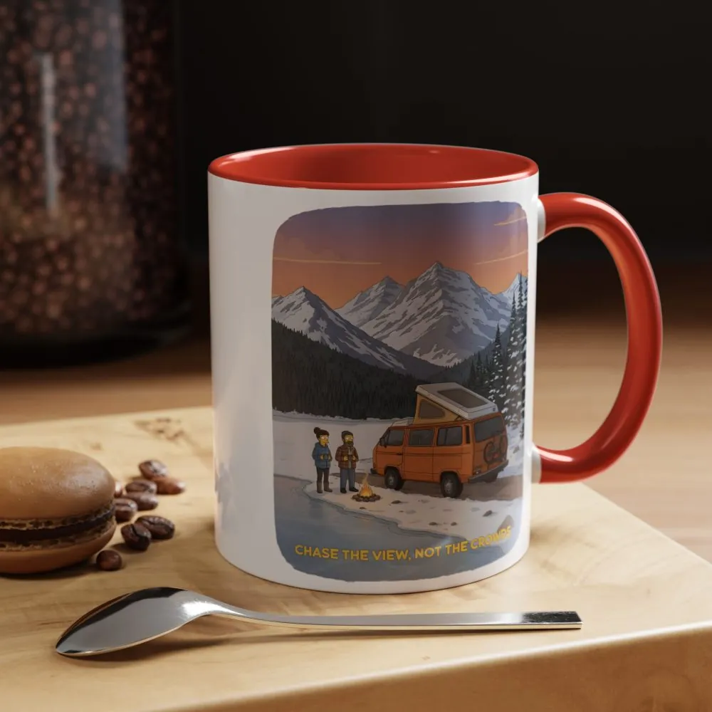 Accent Coffee Mug (11, 15oz) — "Chase The Views-Not The Crowds"" Design Sitcom-Line