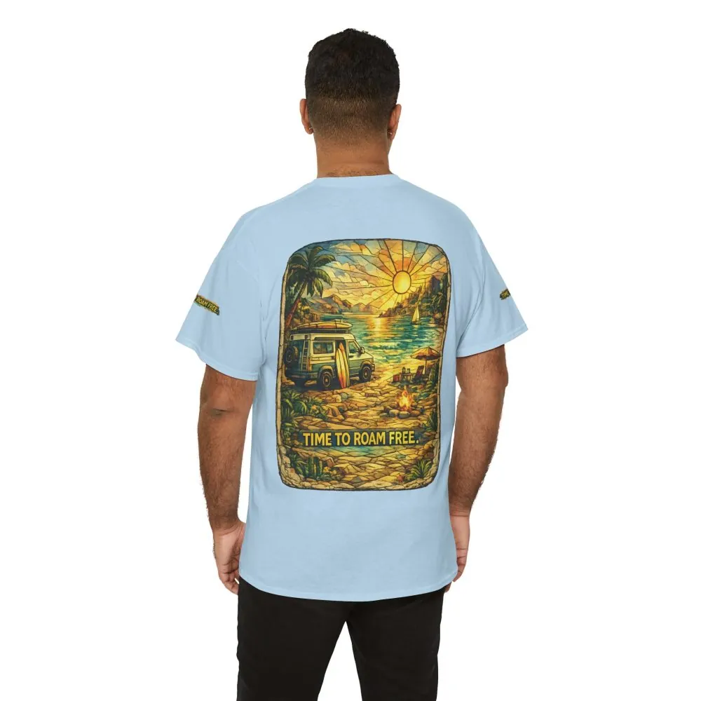 Unisex Heavy Cotton Tee — "Time To Roam Free" Design Cubic-Line