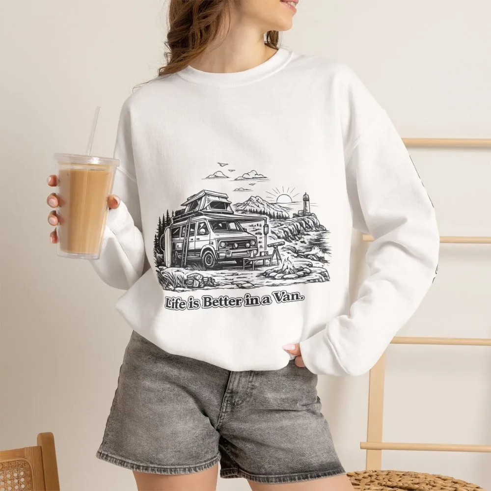 9369514346037519828_2048.jpeg Unisex Heavy Blend™ Crewneck Sweatshirt — "Life Is Better In A Van" Design Minimal-Line