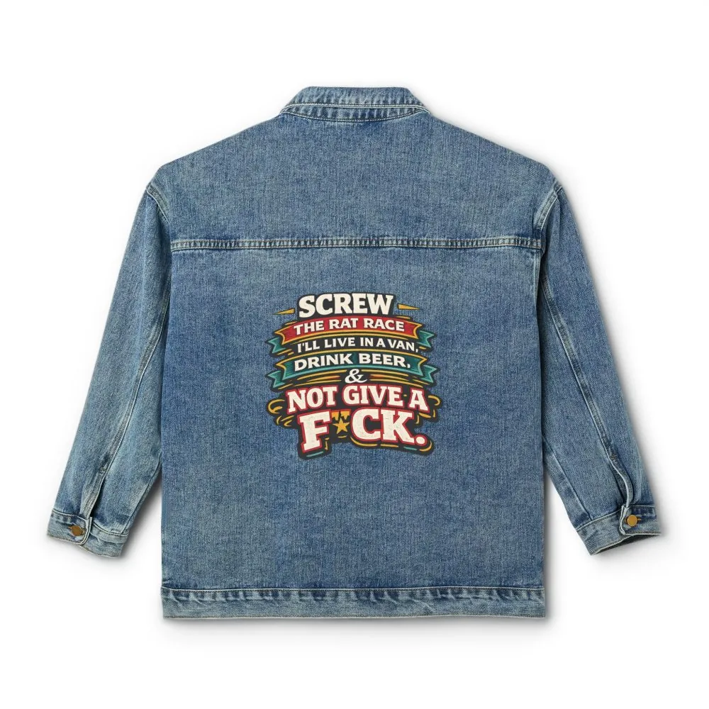 9410376970797005840_2048.jpeg Women's Denim Jacket — "Screw The Rat Race" Design F**K-Line