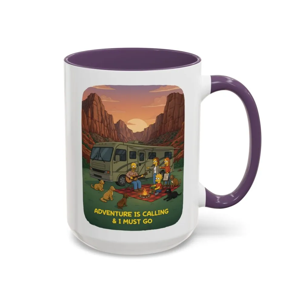 Accent Coffee Mug (11, 15oz) — "Adventure Is Calling-I Must Go" Design Sitcom-Line