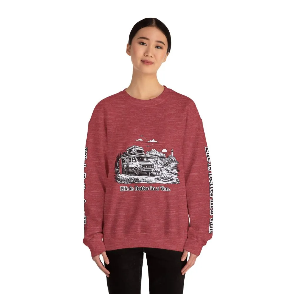 9440805569087462609_2048.jpeg Unisex Heavy Blend™ Crewneck Sweatshirt — "Life Is Better In A Van" Design Minimal-Line