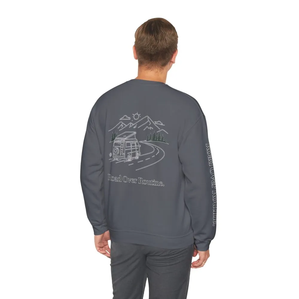 9452296442148648150_2048.jpeg Unisex Heavy Blend™ Crewneck Sweatshirt — "Road Over Routine" Design Minimal-Line