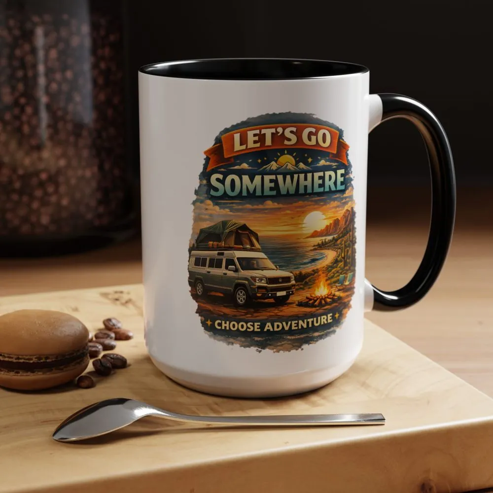 Accent Coffee Mug (11, 15oz) — "Lets Go Somewhere" Design Scenic-Line