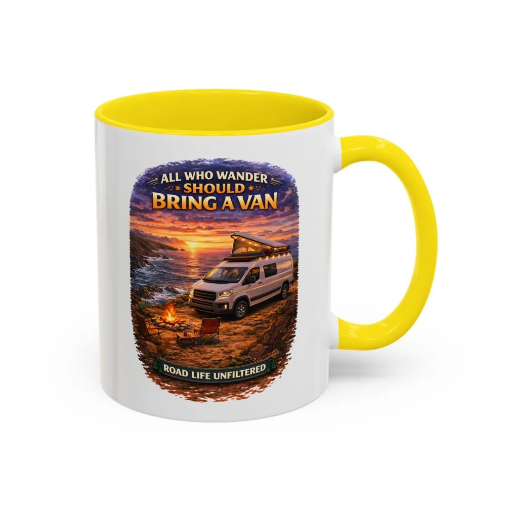 Accent Coffee Mug (11, 15oz) — "All Who wander Should Bring A Van" Design Scenic-Line