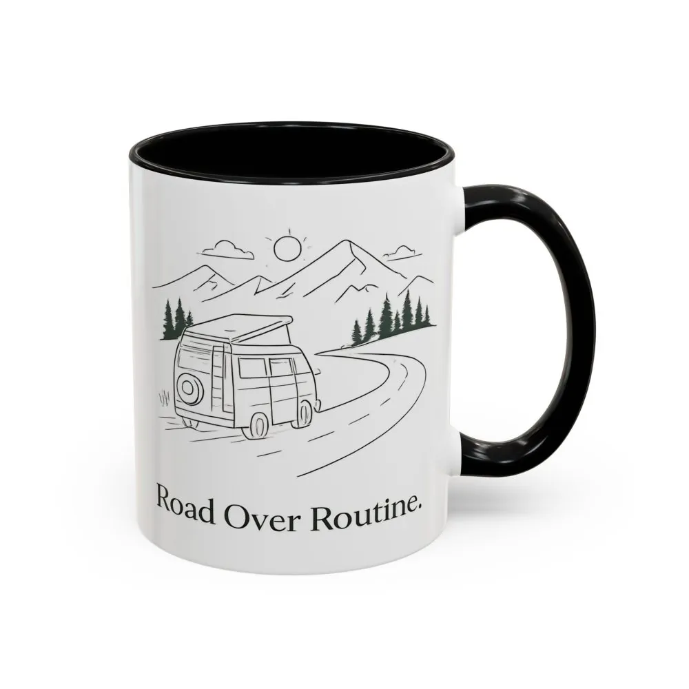 Accent Coffee Mug (11, 15oz) — "Road Over Routine" Design Minimal-Line
