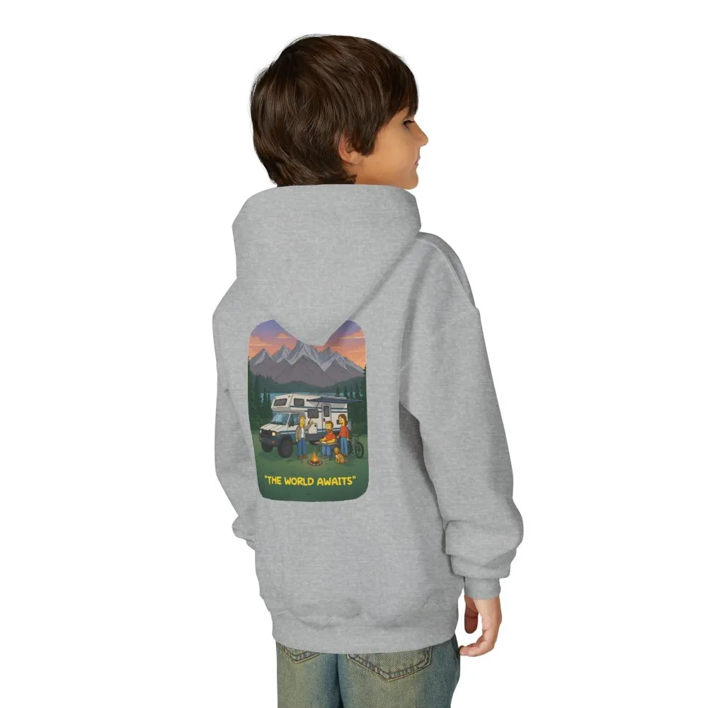 Youth Hoodie(Gildan) – "The World Awaits" (Design Sitcom-Line)