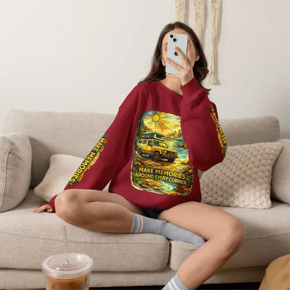 Unisex Heavy Blend™ Crewneck Sweatshirt — "Make Memories Around Every Corner" Design Cubic-Line