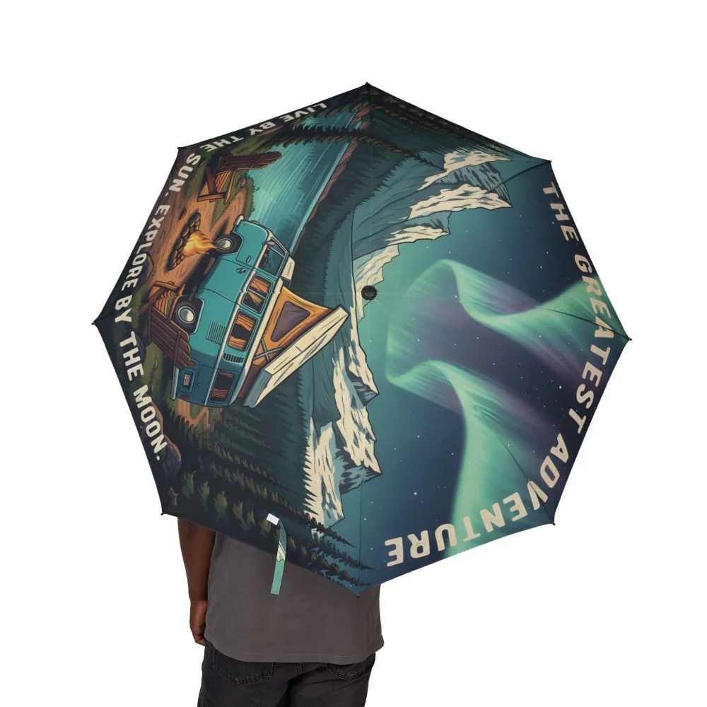 Semi-Automatic Foldable Umbrella — "The Greatest Andventure" Vintage Adventure Print