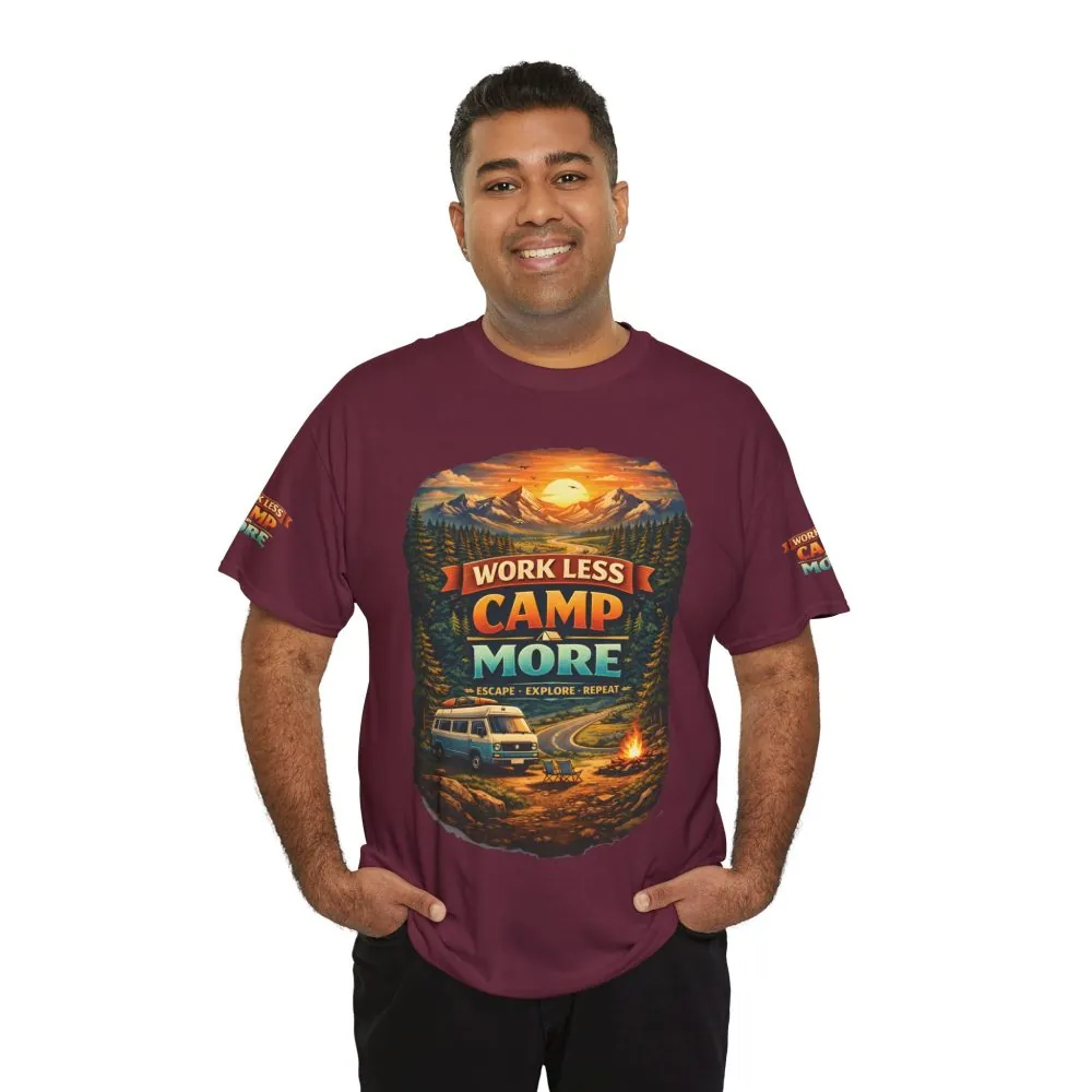 9496047925842024863_2048.jpeg Unisex Heavy Cotton Tee — "Work Less-Camp More" Design Scenic-Line