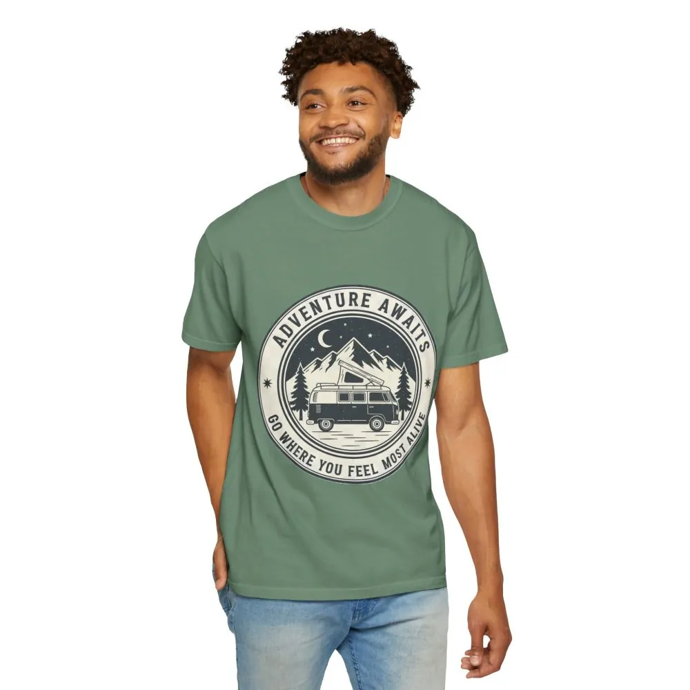 9496536531105839347_2048.jpeg T-Shirt — "Adventure Awaits-Go Where You Feel Most Alive" (Front + Back Printed) Outdoor Travel Tee