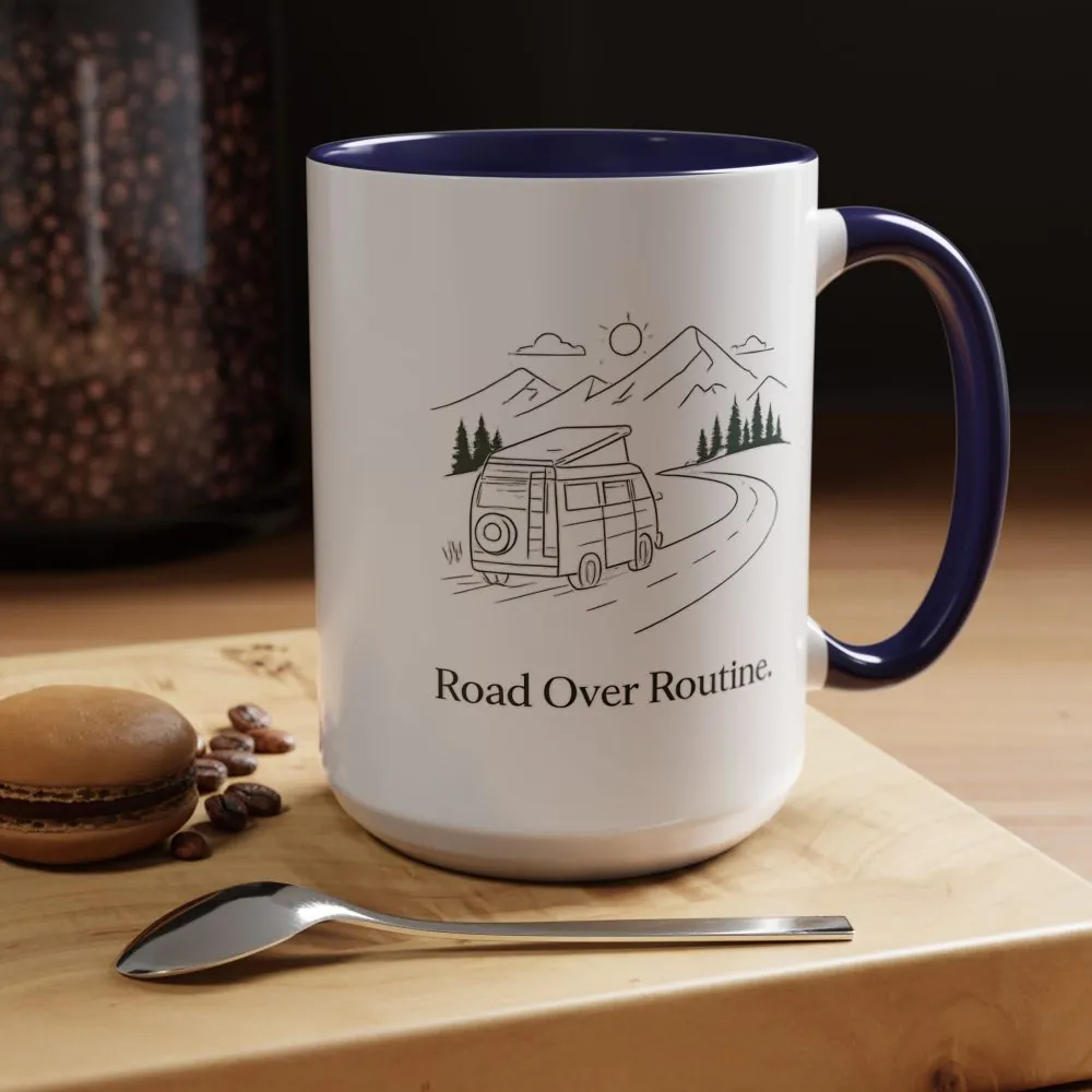 Accent Coffee Mug (11, 15oz) — "Road Over Routine" Design Minimal-Line