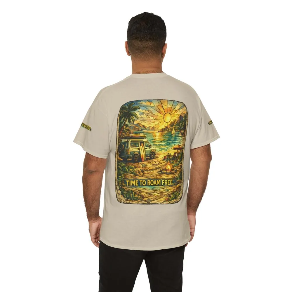 Unisex Heavy Cotton Tee — "Time To Roam Free" Design Cubic-Line